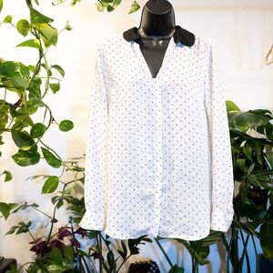 Lauren Conrad White Star Pattern Polka Dot Button-Down Blouse, Size M